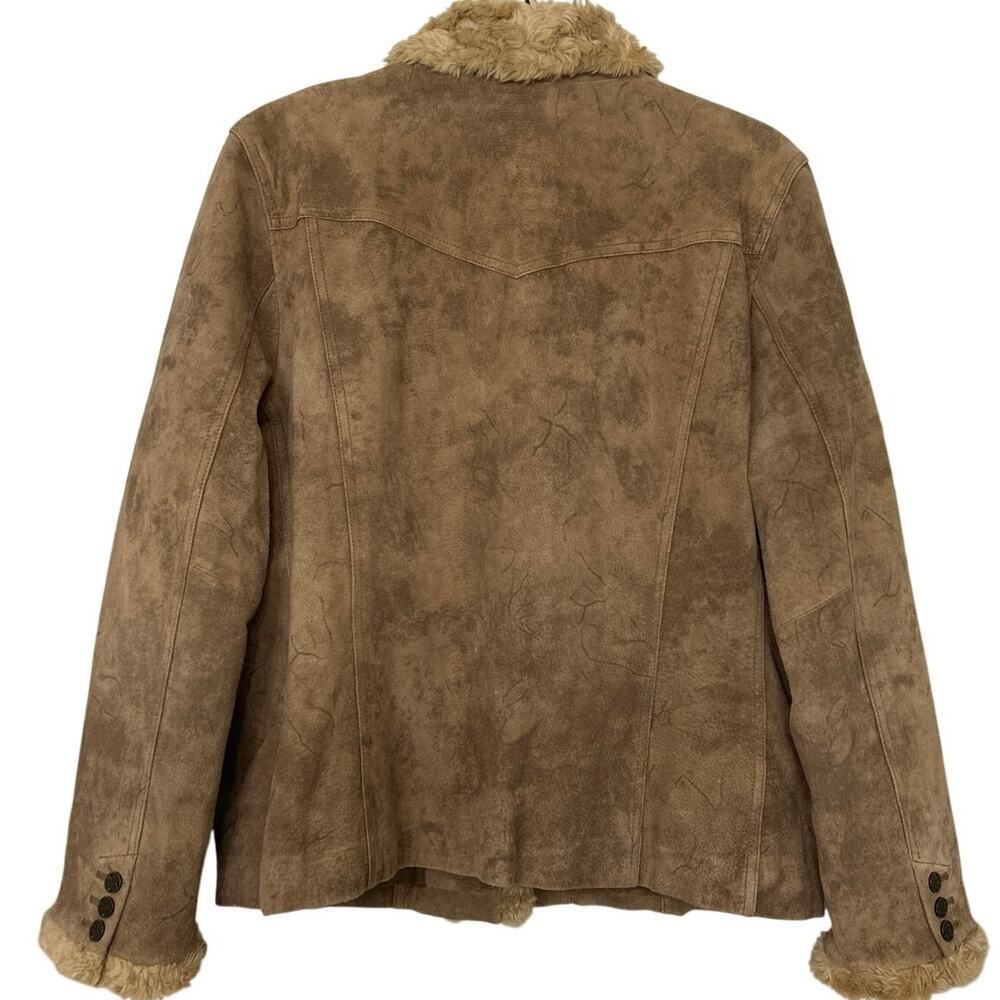 Black Rivet Brown Suede Leather Jacket Quilted Lined Sherpa Western Trucker XL - Picture 3 of 16